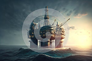 Oil rig platform, on a calm sea, ultra realistic image, Generative Ai