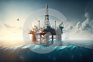 Oil rig platform, on a calm sea, ultra realistic image, Generative Ai