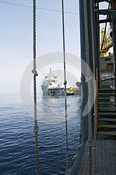 Oil rig platform and cargo ship