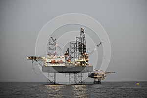 Oil and rig platform operation in north sea, Heavy industry in oil and gas business in offshore, rig operation