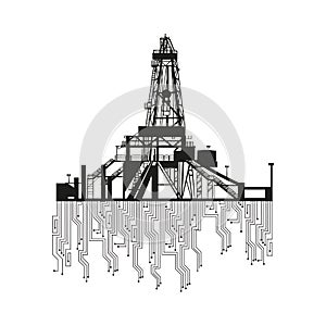 Oil rig silhouettes on white background.