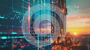 The Oil Rig at Sunset. AI generated