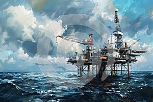 Oil Rig on Tempestuous Sea photo