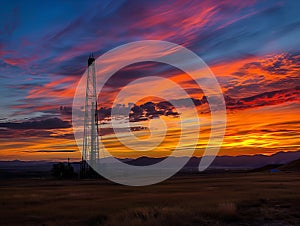 Oil Rig at Vibrant Sunset