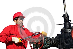 Oil Rig Worker at Work Isolated on White Background