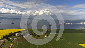 Oil rigs in Cromarty Firth in the Scottish Highlands