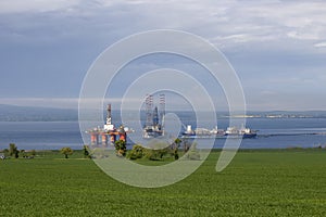 Oil rigs in Cromarty Firth in the Scottish Highlands