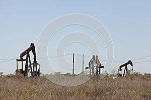 Oil rigs in a Texas field of Galveston, USA