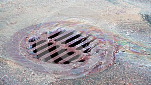 The oil slick is flushed down the rain drain