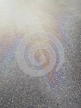 Oil spill on asphalt road background or texture