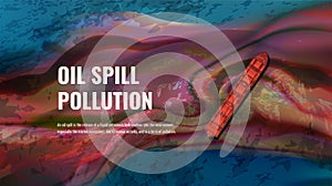 Oil spill pollution vector realistic illustration with text