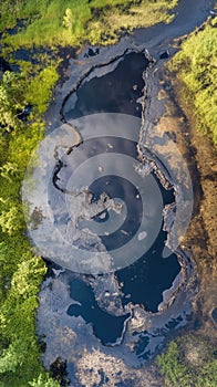 Oil spill on the surface of the reservoir
