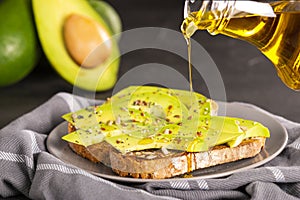 Oil spilling on avocado sandwiches