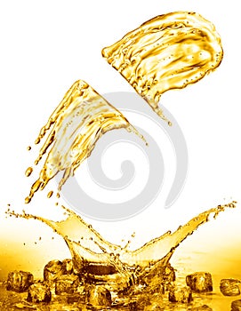 Oil splash on gold bokeh background