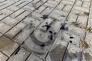 Oil-stained tiles in the parking lot