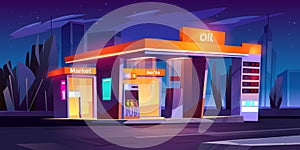 Oil station at night. Noctidial refueling service photo