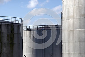 Oil storage tanks closeup in Fredericia, Denmark