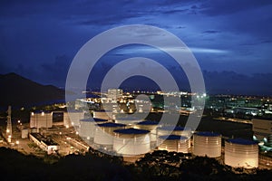 Oil Storage Tanks at Night