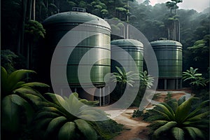 Oil storage tanks, pipelines of a petrochemical plant.