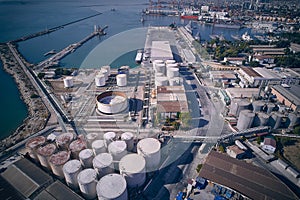 Oil storage tanks at sea port