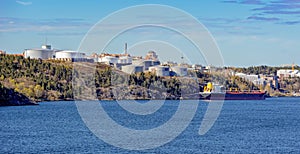 Oil storage tanks on Stockholm archipelago coast