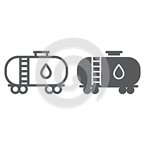 Oil tank line and glyph icon, industy and container, fuel train sign, vector graphics, a linear pattern on a white