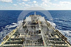 Oil tanker deck with pipeline.