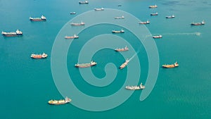 Oil tanker, gas tanker in the high sea.Refinery Industry cargo ship,aerial view,Thailand, in import export, LPG,oil refinery,