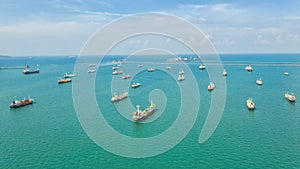 Oil tanker, gas tanker in the high sea.Refinery Industry cargo ship,aerial view,Thailand, in import export, LPG,oil refinery,