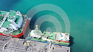 Oil tanker, Gas tanker operation at oil and gas terminal, View from above