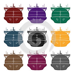 Oil tanker icon in black style isolated on white background. Oil industry symbol stock vector illustration.