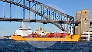 Oil Tanker Sailing Under The Sydney Harbour Bridge