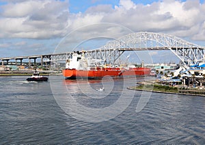 Oil Tanker Ship going into Corpus Christi Texas Ship Channel