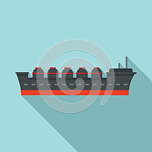 Oil tanker ship icon, flat style