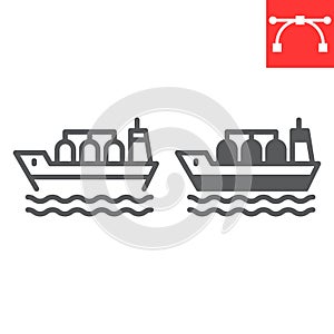 Oil tanker ship line and glyph icon, fuel shipping and logistics, cargo ship vector icon, vector graphics, editable