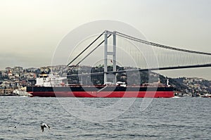 Oil Tanker ship moving on the Bosphorus