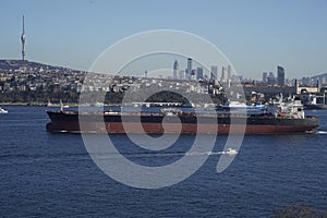 oil tanker ship passing in marmara sea view from topkapi palace istanbul turkey