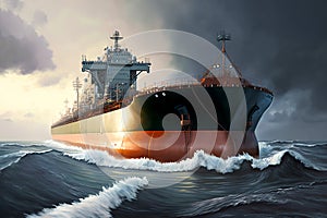 Oil tanker ship at sea. Oil cargo shipping. generative AI