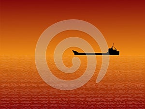 Oil Tanker At Sunset