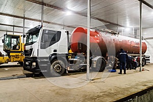 Oil tanker truck on maintenance after the voyage