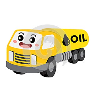 Oil Tanker Truck transportation cartoon character perspective view vector illustration