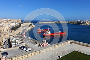 Oil Tankers Moored at Grand Harbor, Valletta, Malta