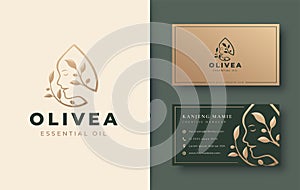 Olive oil with women face logo and business card design
