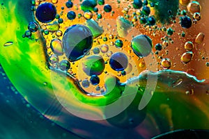 Oil and water droplets