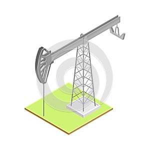 Oil Well with Pumpjack as Overground Drive for Bringing Petroleum Isometric Vector Illustration