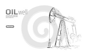 Oil well rig juck low poly business concept. Finance economy polygonal petrol production. Petroleum fuel industry