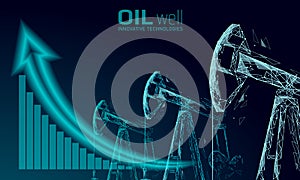 Oil well rig juck low poly business concept. Finance economy polygonal petrol production. Petroleum fuel industry