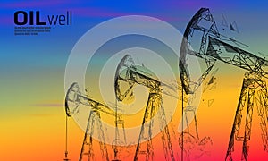 Oil well rig juck low poly business concept. Finance economy sunset sky petrol production. Petroleum fuel industry