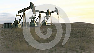 Oil wells seamless loop - oil pumps on meadow