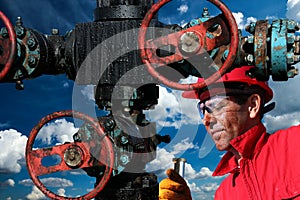 Oil Worker at Work on an Oil Well